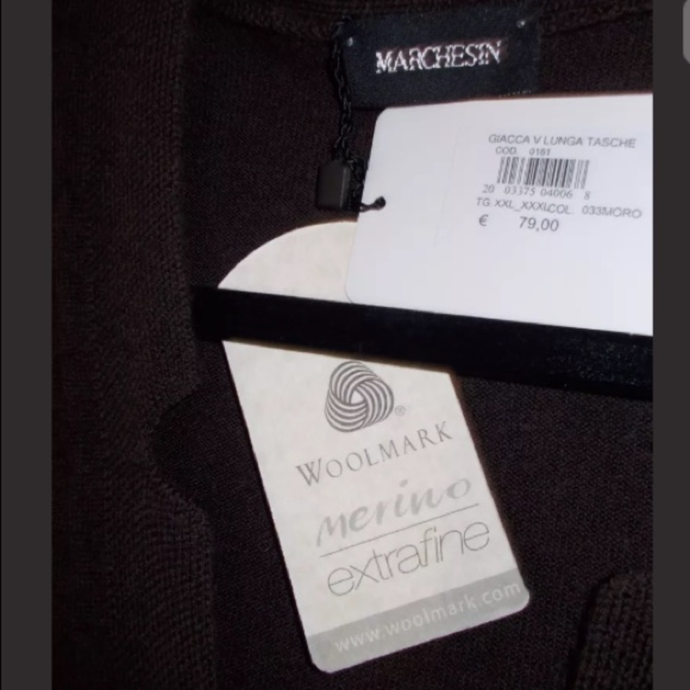 MARCHESIN Brown Merino Wool Cardigan XXL-XXXL - Picture 2 of 7